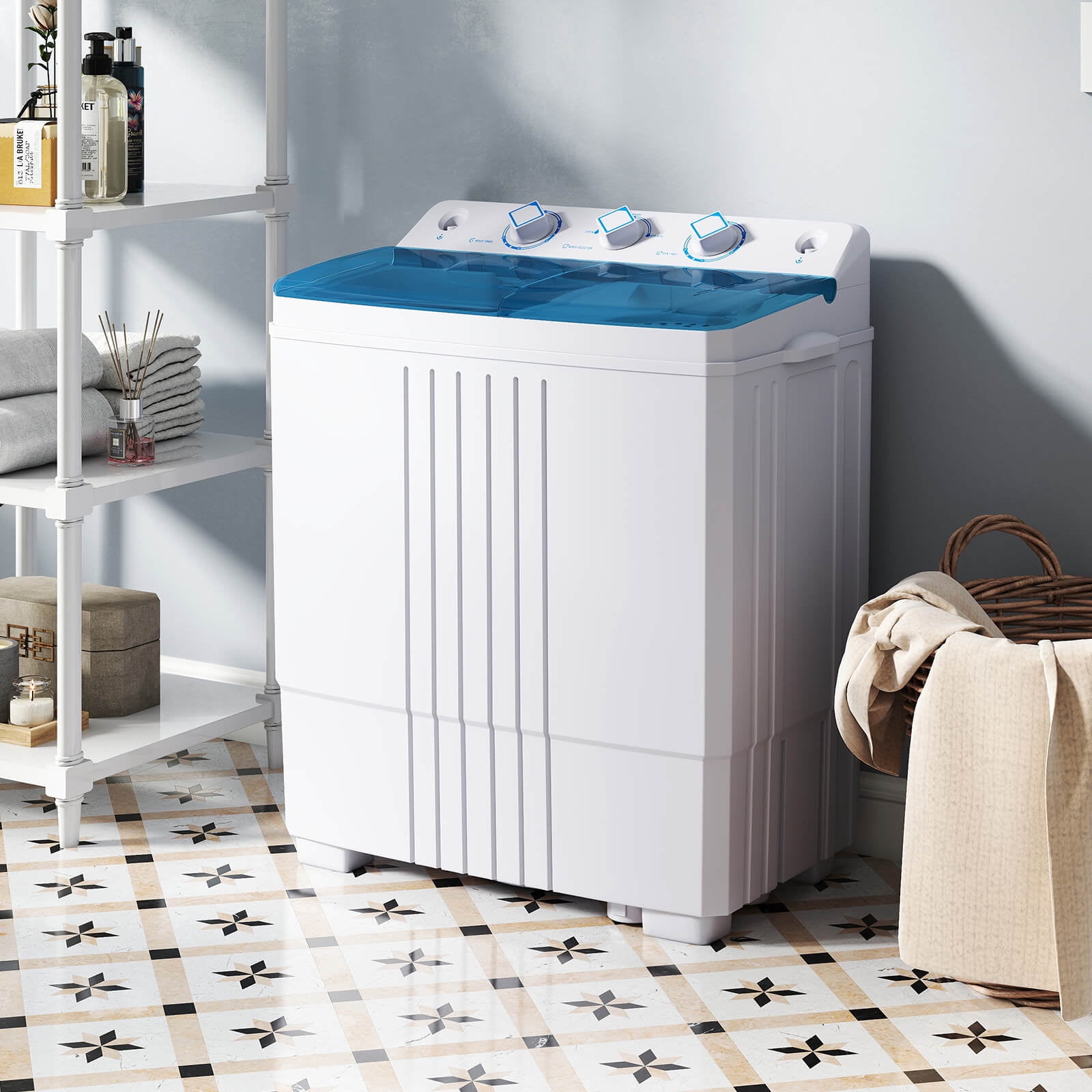 Costway Compact Mini Portable Twin Tub Washing Machine 20 Lbs Washer Spinner Blue
