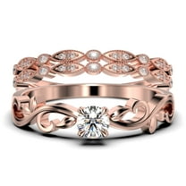 Vintage Twisted Salt And Pepper 1.50 Carat Round Cut Diamond Moissanite Engagement Ring, Antique Design Wedding Ring in10k Solid Rose Gold, Promise Ring, Trio Set, Matching Band