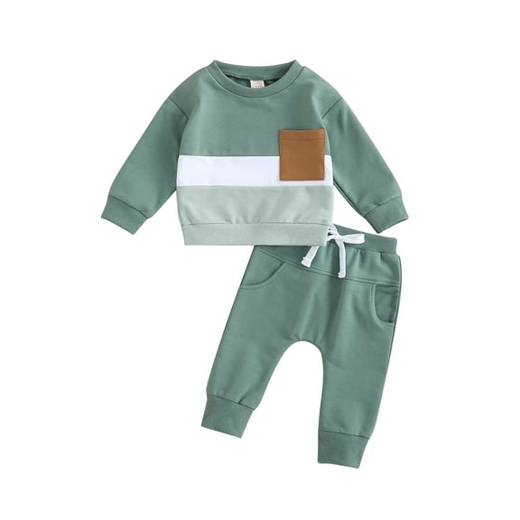 Wassery Toddler Boys Fall Outfits Crew Neck Long Sleeve Contrast Color Sweatshirts and Long Pants 6M 12M 18T 24T 3T Toddler 2Pcs Clothes Set