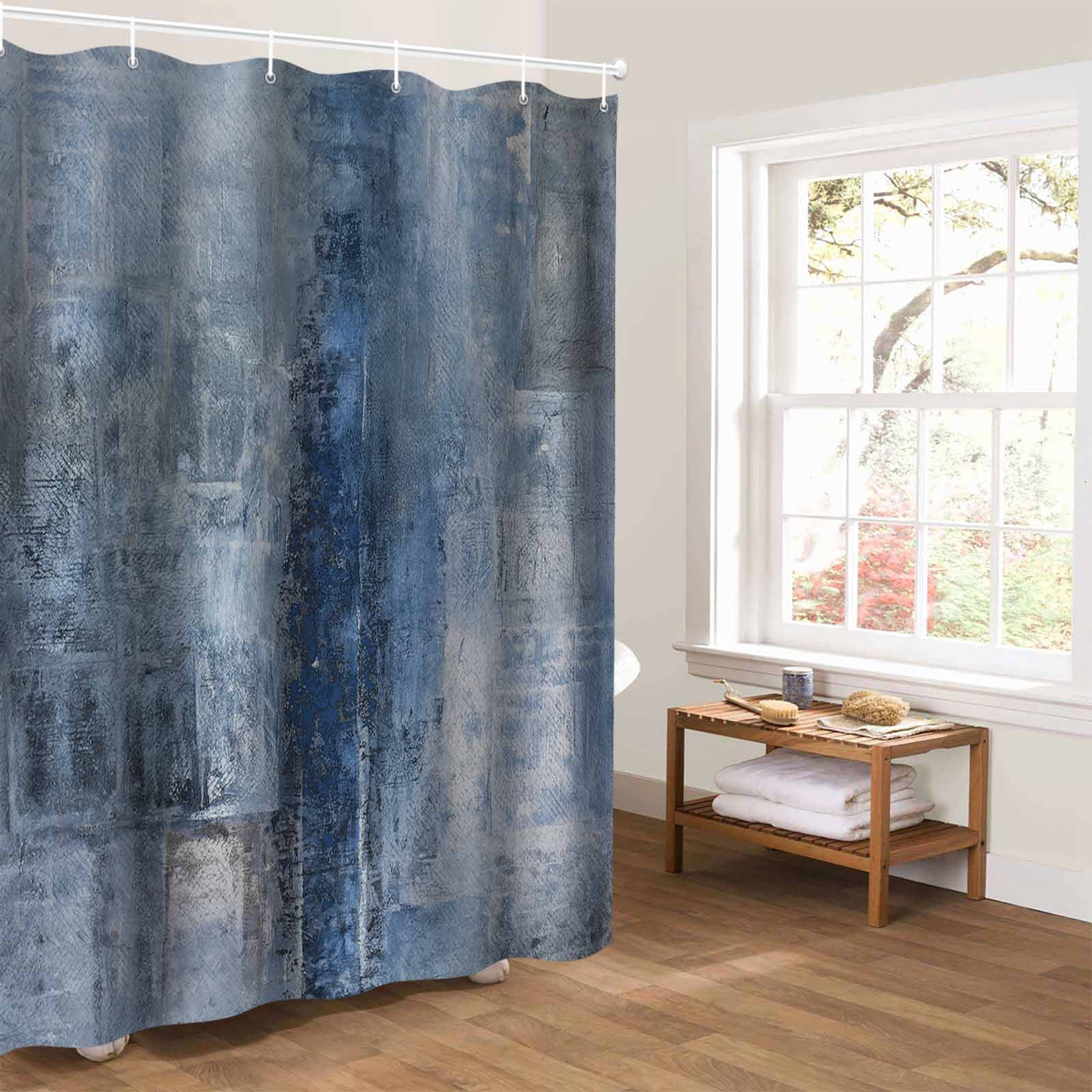 Blue Oil Painting Bathroom Curtain 78 Inch Shower Curtain with Hooks, Modern Abstract Graffiti Street Art Waterproof Polyester Bath Curtain Washable Bathtub Curtain 36''x 78''