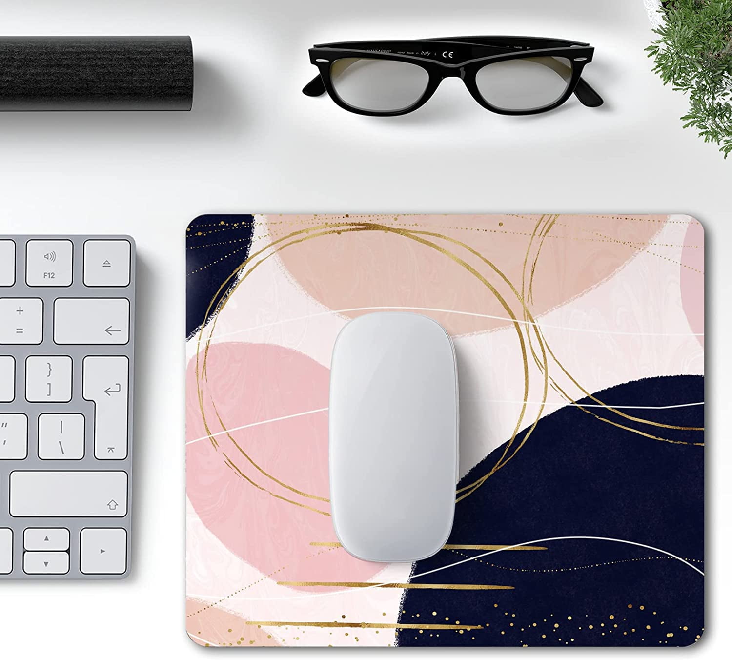 Modern Simple Designs Mouse Pad Pink Blue Gold Gaming Mousepad Non Slip Rubber Square Small Mouse Pads for Wireless Mouse Laptop Computer Mouse Mat Women Girly Office Desk Decor Accessories