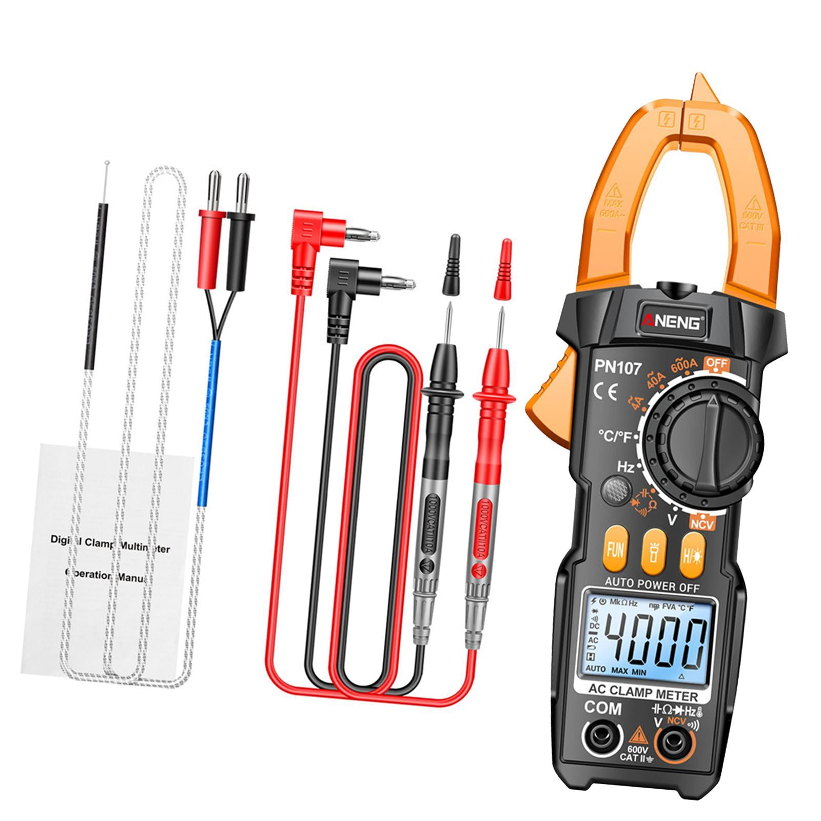 Miulika Clamp Meter Multimeter Easy Carrying Smart Tester Multifunction Sturdy Voltage Meter for Fuses Auto Circuit Troubleshooting , Yellow