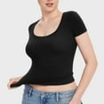 thumbnail image 4 of Jzuxvd Womens Summer Sexy Short Sleeve Square Neck Double Lined Basic Slim Fit Crop T Shirt Black S, 4 of 7