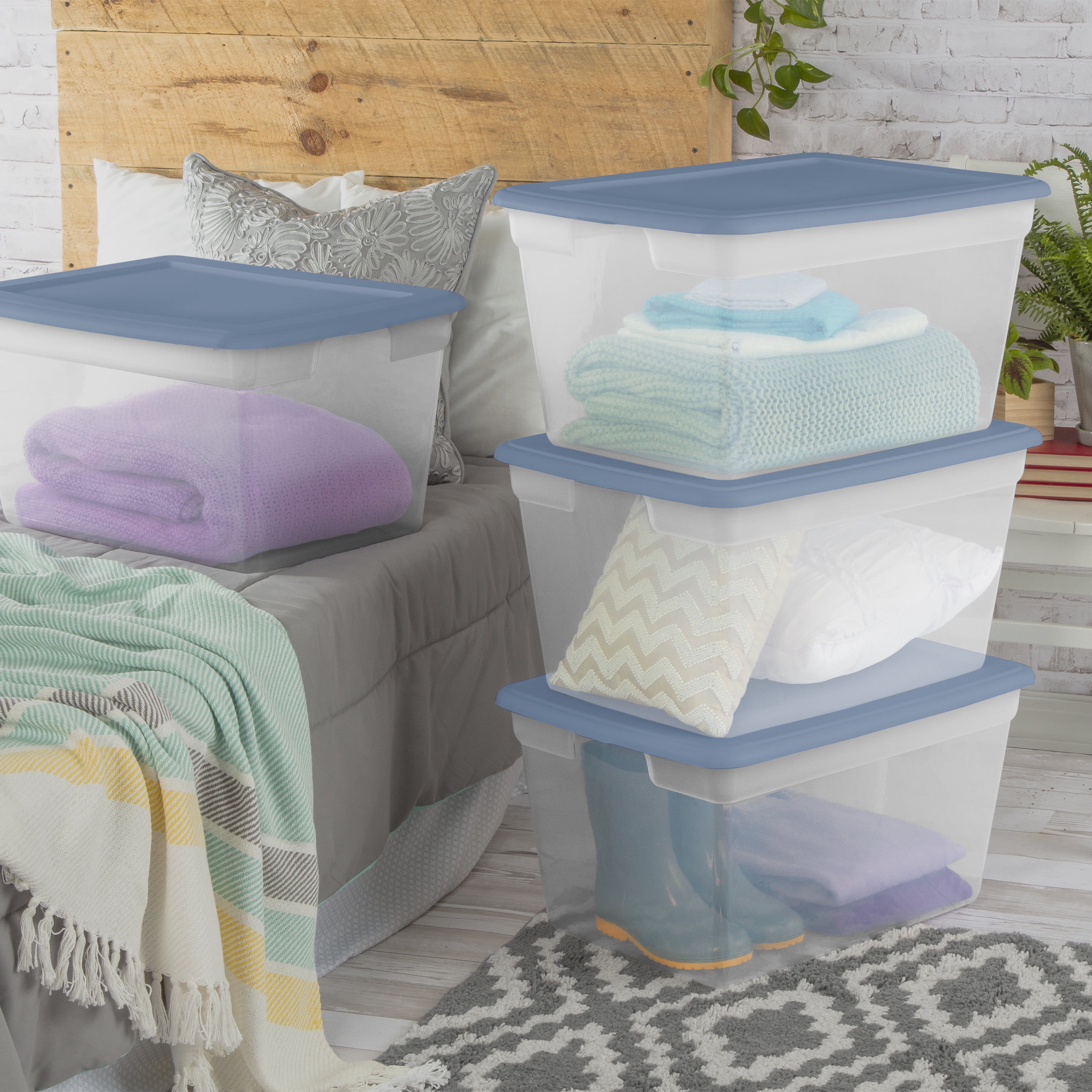 Sterilite Boîte de Rangement 55L, Bleu