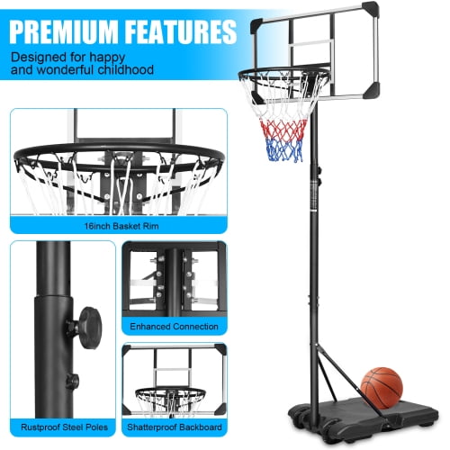 Enyopro 7ft  Portable Basketball Hoops and Goal for Adults Teens, 5.6ft - 7ft Adjustable Basketball Court with 28 inch Backboard and Wheels, Removeable Basketball System