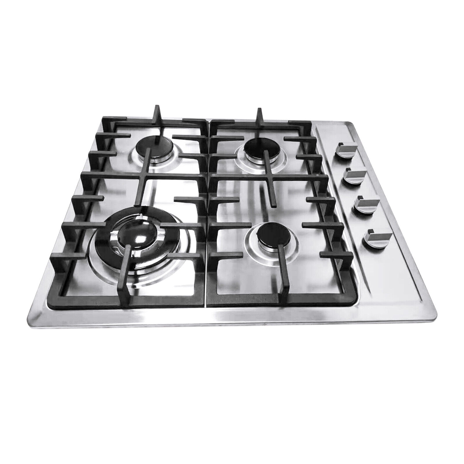 23-inch 4-Burner Built-in Gas Cooktop, Stainless Steel with Cast Iron Grates - Features 3.0KW Rapid Burner & 1.0KW Simmer for Precise Cooking, Battery Ignition & Safety Auto Shut-off