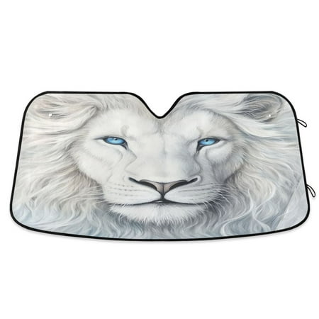Car Sun Visor 55*27.6inch Windshield Sun Shield Car Sun Curtain Car Sun Shield Car Sun Insulation Suitable For Most Vehicles White Lion Face