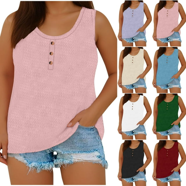 yoeyez Summer Shirts for Women,Womens Tank Tops Ladies Square Neck Pleated Folding Tee Solid Color Loose Fit Shirts Red,XL