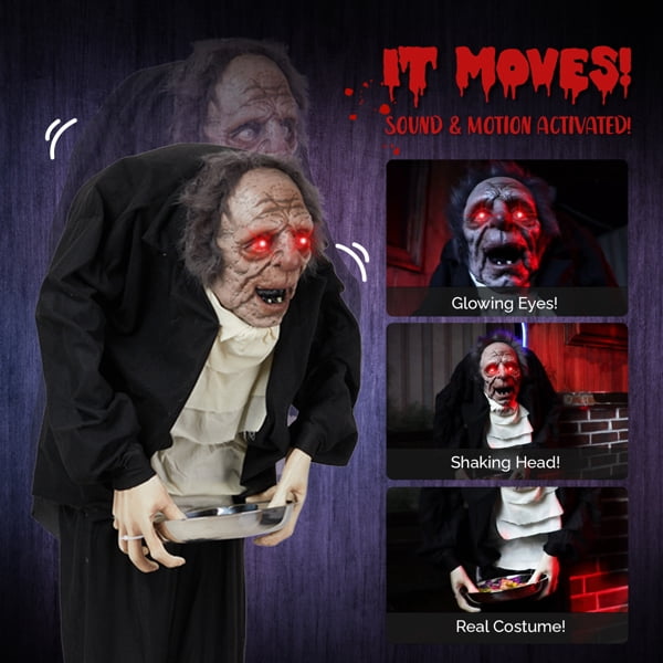 5FT Halloween Standing Decoration, Sensor-Activated (LED Eyes/Laughing/Swaying), Waterproof Polyester for Yard/Garden
