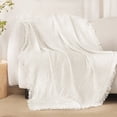 thumbnail image 5 of Exclusivo Mezcla Knitted Throw Blanket with Fringes for Couch, Soft and Warm Textured Throw for All Season, Lightweight Breathable Room Decor, Ivory, 50”x60”, 5 of 8