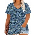 thumbnail image 4 of BangWanChi Women's Plus-Size Loose Fit Tops V-Neck Short Sleeved Floral Printing Base Shirt, 4 of 5