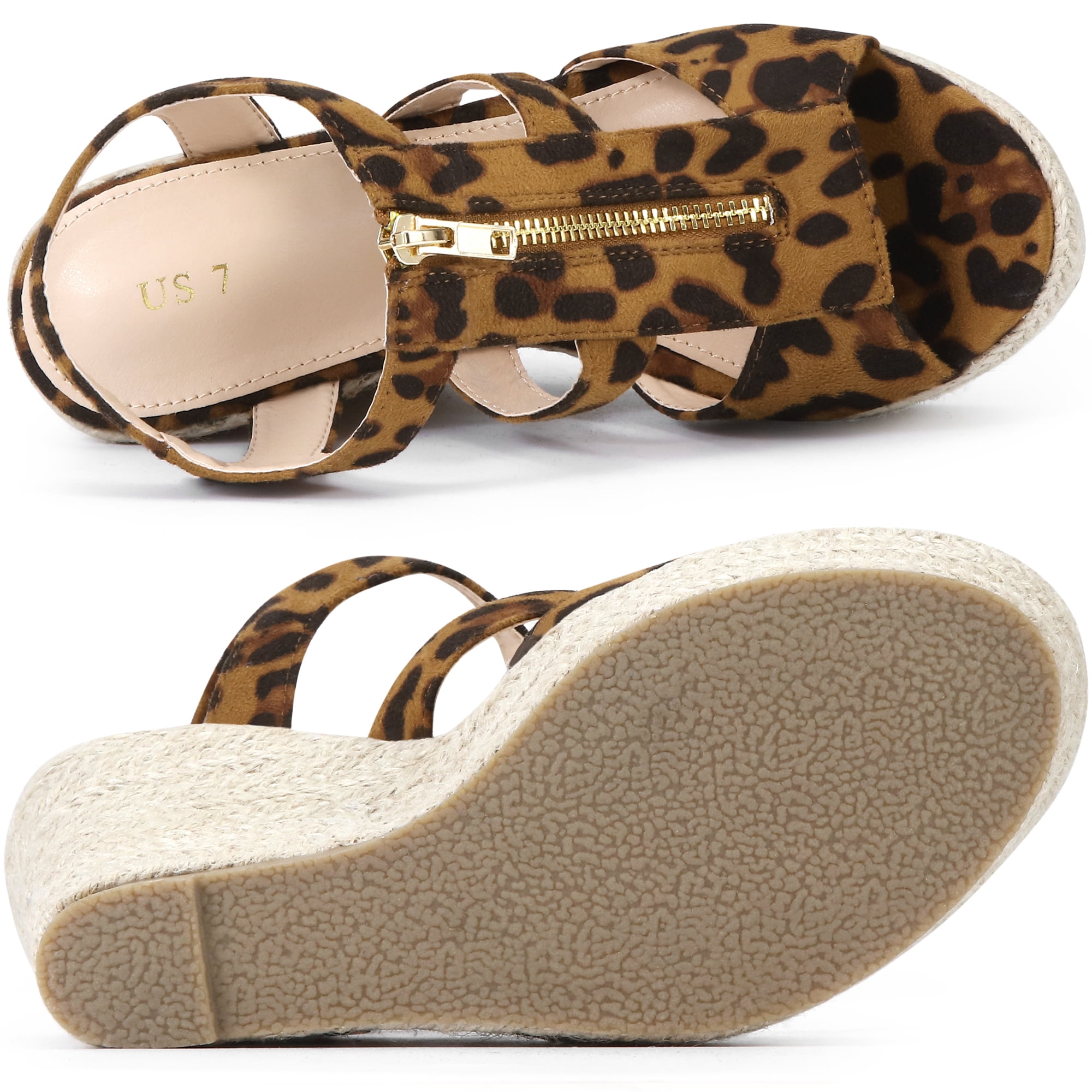 DARING DIVA Women's Wedges Zipper Sandals Platform Wedges Heels Sandals Leopard 7