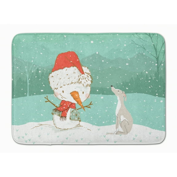 Italian Greyhound Snowman Christmas Machine Washable Memory Foam Mat