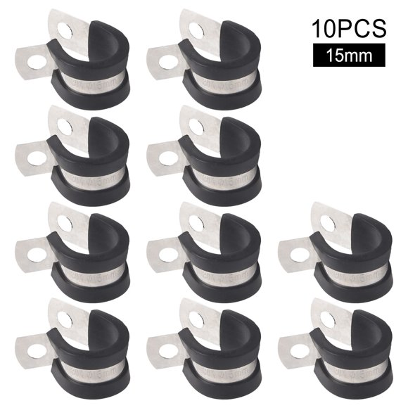 Lefu 10pcs Stainless Steel Rubber Lined P Hose Pipe Clamps Cable Mounting Clips Wire