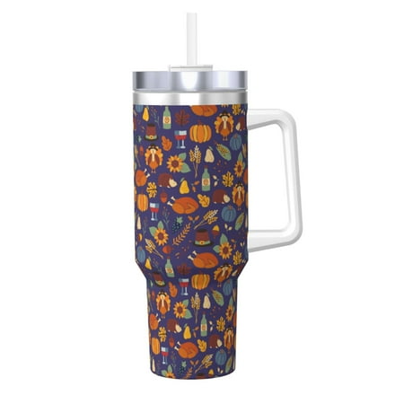 

Gaeub Thanksgiving Turkey 2 Print Stainless Steel Hot/Cold Coffee Cup 40oz Ice Bully Cup With Handle And Straw Travel Coffee Cup