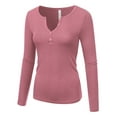 thumbnail image 3 of Doublju Women's Long Sleeve Basic Henley Deep V-Neck Button Placket T-Shirt, 3 of 4