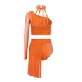 thumbnail image 2 of Aiihoo Kids Girls Gymnastics Ballet Lyrical Dance Outfit Sheer Mesh Shiny Rhinestone Crop Top with Irregular Skirt Orange 16, 2 of 5