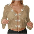 thumbnail image 2 of jobturf Swimsuit Coverup for Women Trendy Hollow Out Crochet Tops Beach Vacation Summer Shirts Cover Ups Tie Front Cardigan Swimwear, 2 of 6