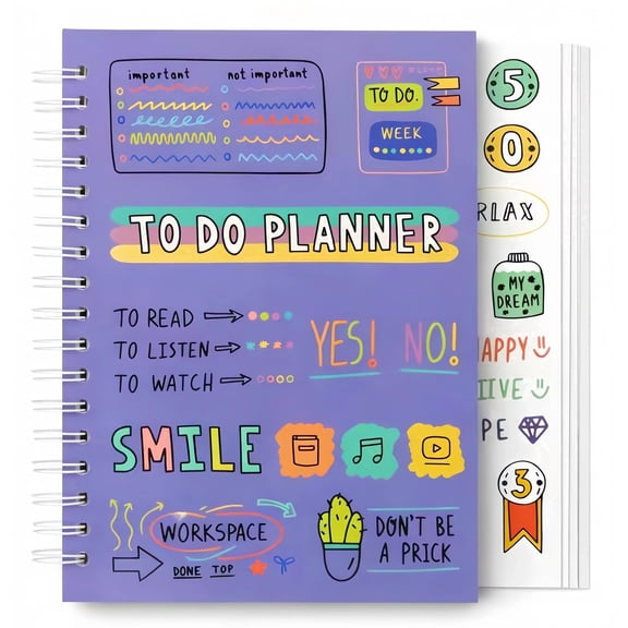 Aesthetic To Do Notebook with Stickers, Undated Daily Planner Organizer, Cute Productivity Journal for School Use, Student Planning Notebook