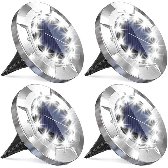 4 Pack Solar Ground Lights Outdoor Waterproof, 12 LED Solar Pathway Lights with Auto On/Off, Stainless Steel Landscape Lighting for Garden Walkway Yard