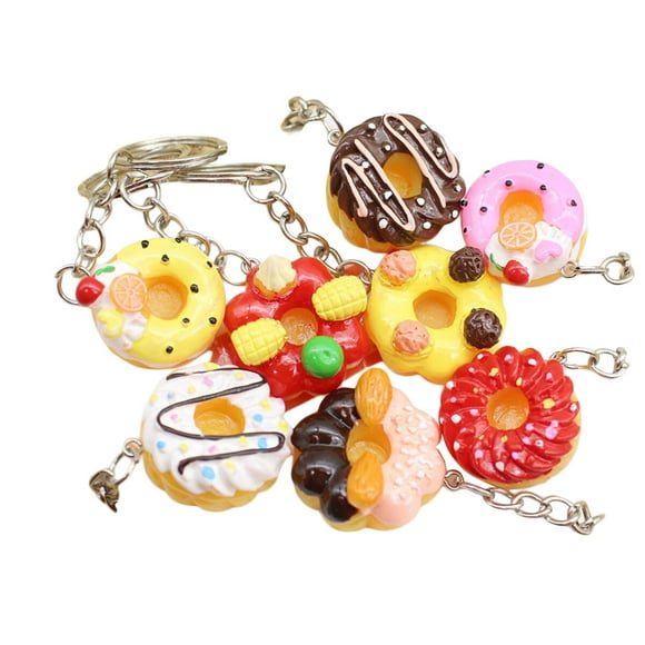 10pcs Simulation Food Keyrings Cake Donut Resin Pendants Bag Key Rings Keychains(Mixed Pattern)