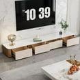thumbnail image 5 of FHKJ HOME 94.5" Modern TV Stand for 75+ Inch TVs, Sintered Stone Top Media Console with 4 Drawers, White & Gold, 5 of 6