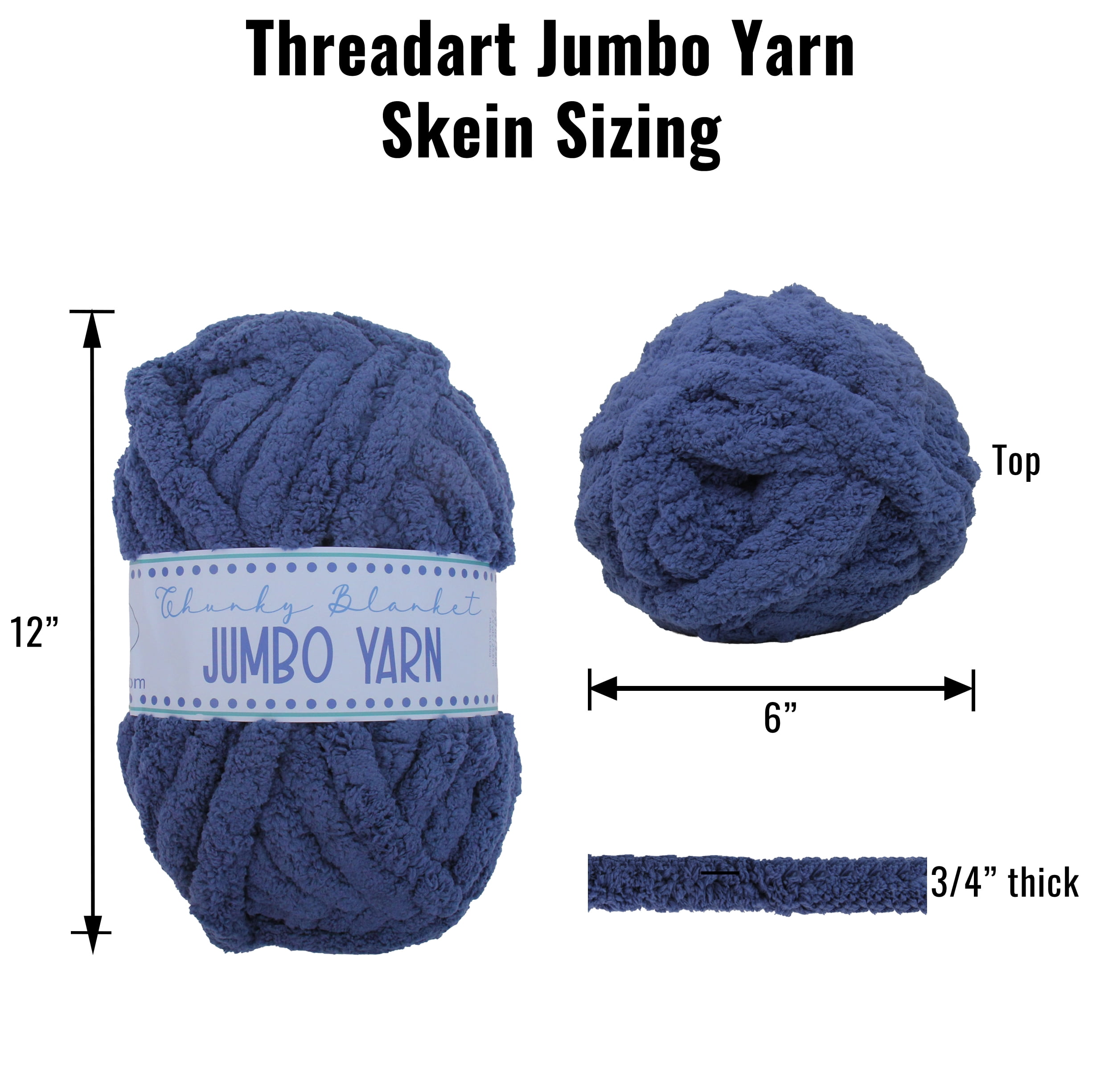 3 Pack ThreadArt Chunky Chenille Yarn for Hand Knitting – Jumbo Blanket Yarn, Soft Thick Polyester Chenille for Arm Knitting, DIY Throws, Pillows & Pet Beds – 26–27 Yards, 8 oz - Ivory