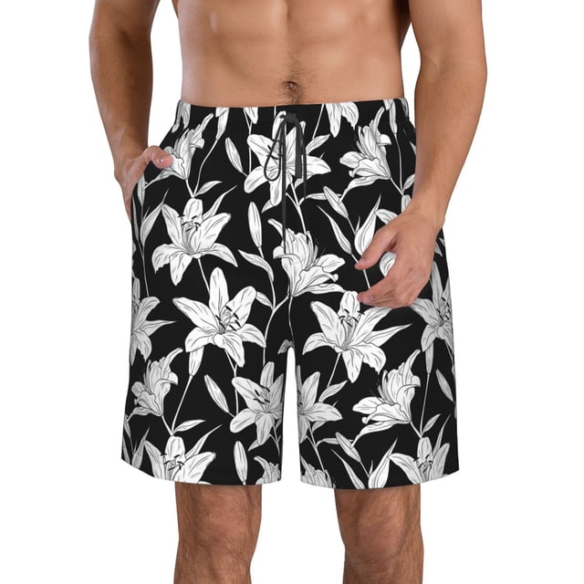 Fotbe Lilies Flowers Trajes de Baño Estampados para Hombre, Shorts de Verano de Secado Rápido, Ropa de Playa, Bañadores-X-Large