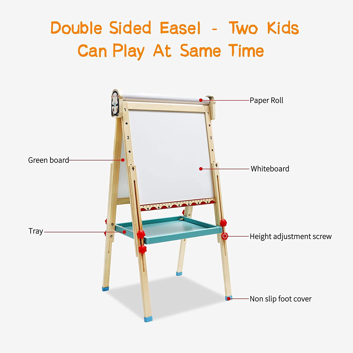 Kids Easel with Paper Roll Double-Sided Whiteboard & Chalkboard Standing Easel with Numbers and Other Accessories for Kids and Toddlers (t04), Size