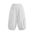 thumbnail image 2 of Jalioing Women's Capri Pants Casual Summer Elastic Waist Cropped Trousers Solid Color Loose Cuffed Capris with Pocket, 2 of 9