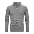 thumbnail image 2 of Zylanna Men's Long Sleeve Polo Shirts with Chest Pocket, Slim Fit Spring Fall Turndown Collar Solid Casual Pullover Tops for Man Gray, 2 of 7