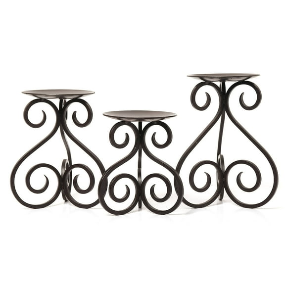 Hosley's Set of 3, Iron Pillar Candle Holders