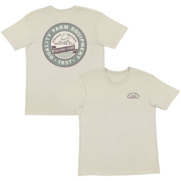 John Deere Mens Ultra Soft Vintage Wash Tractors and Plows Short Sleeve Tshirt in Latte Beige