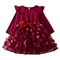 thumbnail image 1 of Dresses for Girls Long Sleeve Wave Point Prints Ruffles Bowknot Mesh Clothes Flower Girl Dress Red 2-3 Years, 1 of 4