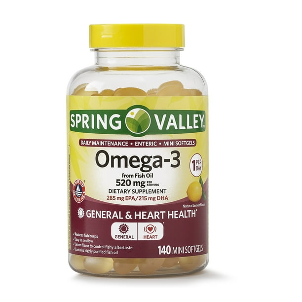 Spring Valley Omega-3 Fish Oil Mini Softgels, Daily Maintenance, 520 Mg