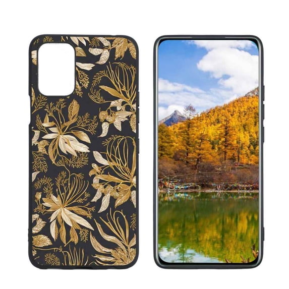 Botanical-Gold-Floral-38 Phone Case, Degined for LG Q52 Case Men Women, Flexible Silicone Shockproof Case for LG Q52