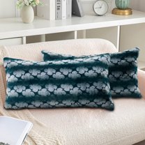 Home Soft Things Ballys Faux Fur 2 Piece Throw Pillow Cover Set - Deep Teal - 14" x26"