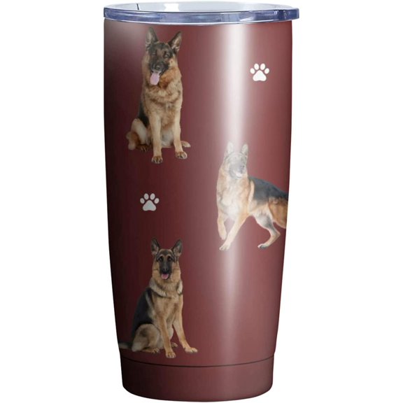 German Shepherd Design Tumbler Stainless Steel Insulated Travel Coffee Cups with Lid and Straw,20oz (German Shepherd Tumbler-Brick Red)