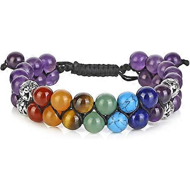 Pulsera de cuentas de chakras, pulsera de cristal curativa de los 7 chakras, pulsera de cuentas de piedra de yoga, pulsera de meditación, relajación y ansiedad.