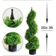 Artificial Topiary Outdoor Boxwood Spiral Topiary Tree 3ft (2 Pieces) Faux Topiary Tree Outdoor Feaux Plant for Decorative Indoor/Outdoor/Garden (35inch)