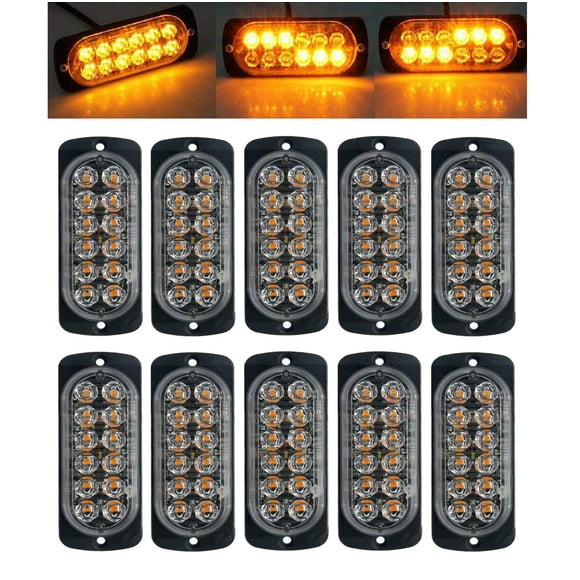 MASO Lumières Stroboscopiques d'Urgence pour Camions, Voiture de Récupération Ambrée 12 LEDs Barre d'Éclairage Orange Panne de Gril Clignotant 12/24V Lot de 10