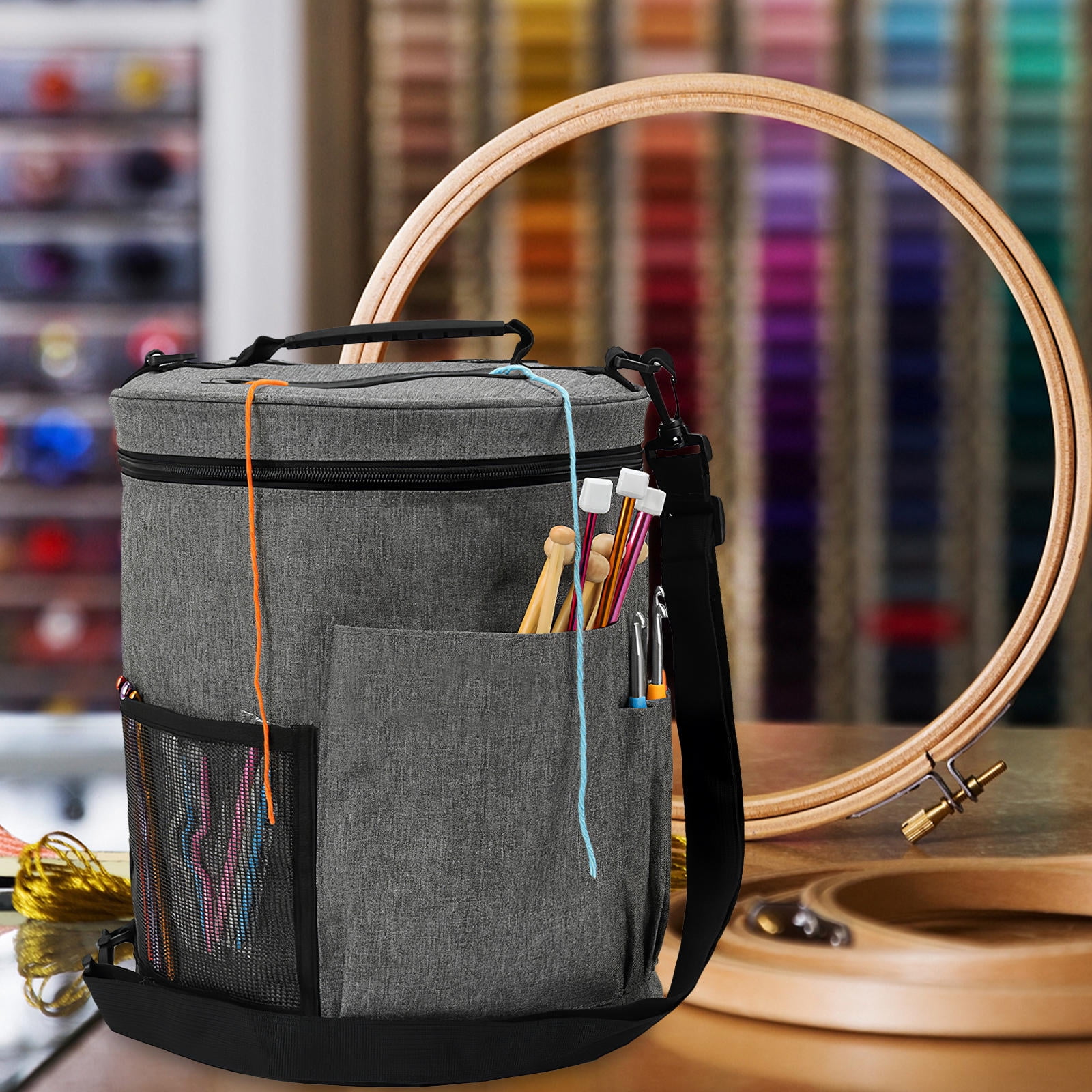UPKOCH Durable Grey Oxford Cloth Crochet Yarn Storage Bag for Knitting and Travel with Handle   10.5 x 6.5 x 6.5 inches