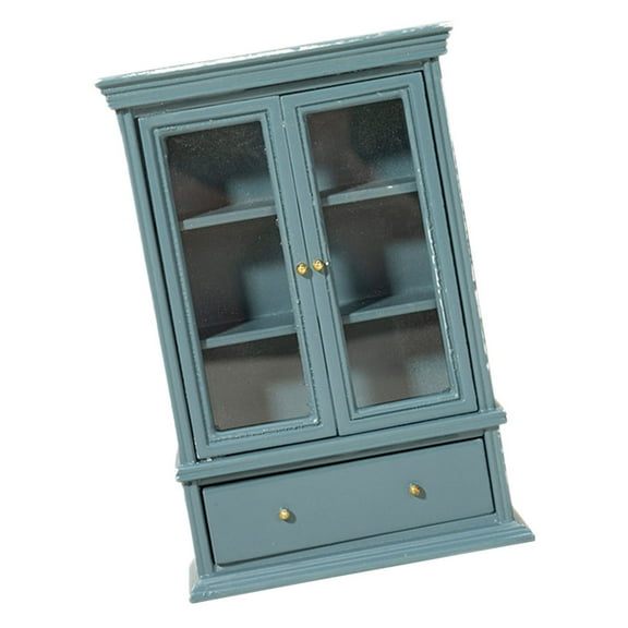 MERRYHAPY Miniature Display Cabinet Wooden Blue 1Pack Dollhouse Accessories