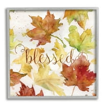 Stupell Industries Blessed Fall Maple Leaves Holiday Painting Gray Framed Art Print Wall Art, 24 x 24
