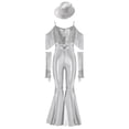 thumbnail image 3 of TiaoBug Kids Girls Off Shoulder Fringe Jumpsuit Disco Outfit for Retro Themed 70s Party & Stage Performance Silver 6, 3 of 7