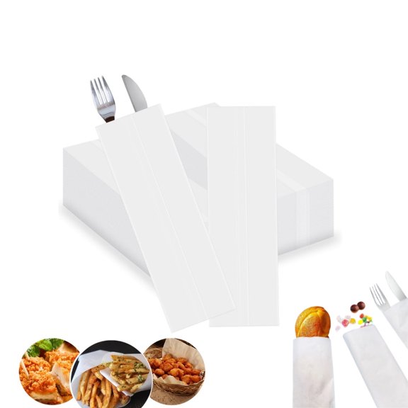 QZS Silverware Bags,200pcs Durable White Kraft Sleeves Paper for Home,Disposable Silverware Holder Bags for Kitchen,Party Supplies