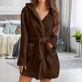 thumbnail image 4 of Women Winter Nightgown Thick Plush Warm Hooded Adjustable Lace Up Belt Solid Color Great Water Absorption Homewear Spa Hotel Bathrobe, 4 of 8