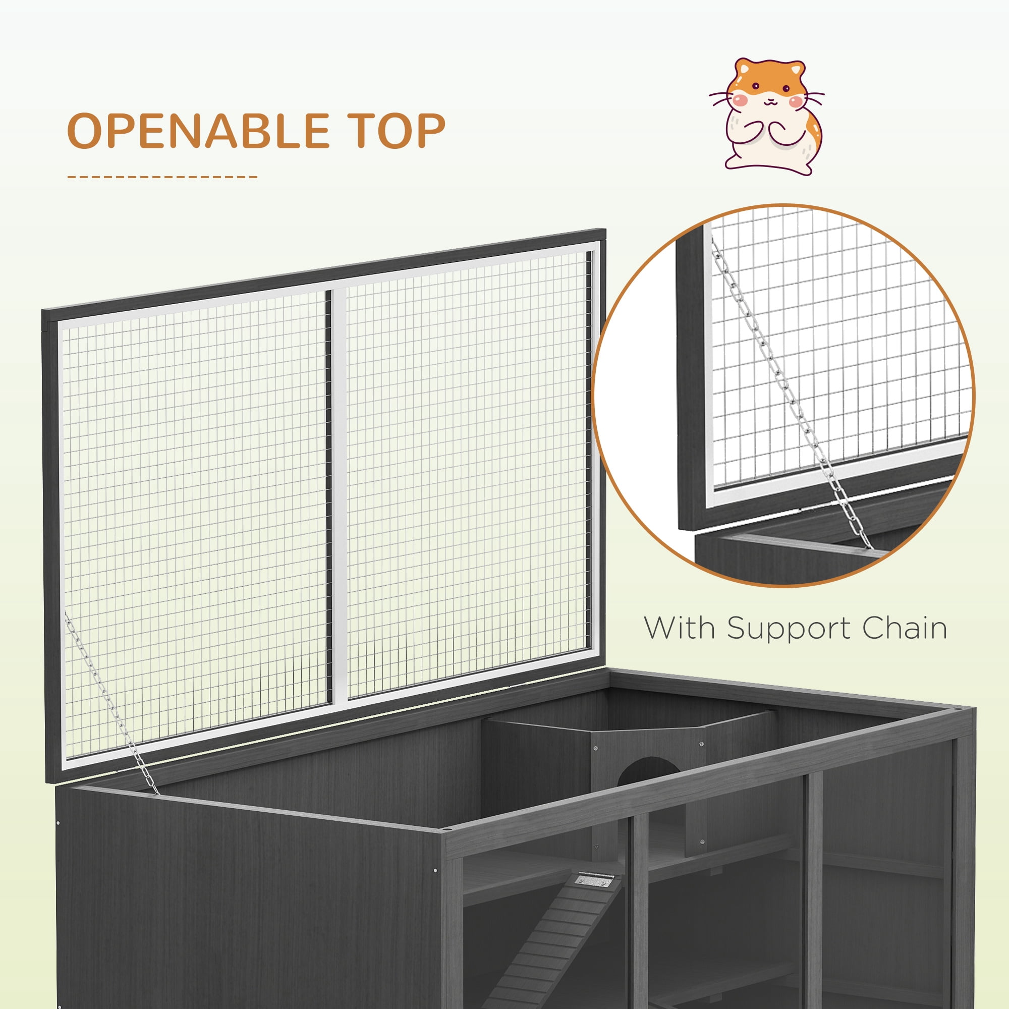 PawHut Large Wooden Hamster Cage W/ Hut, Small Animal Habitat, Gray