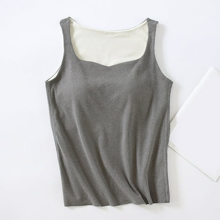 SNKSDGM Women s Plus Easter Shirts Tank Top for Women with Built in Bra Lace New Ladies Seamless Warm Vest with Chest Pad Sleeveless Top Collar Slim Underwear Bottoming Shirt