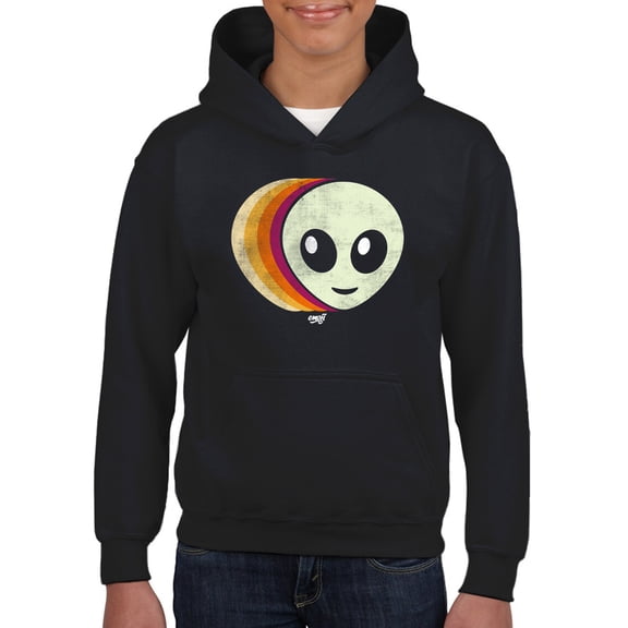 Layered Alien Emoji Vibes - Retro Galactic Graphic Youth's Hoodie